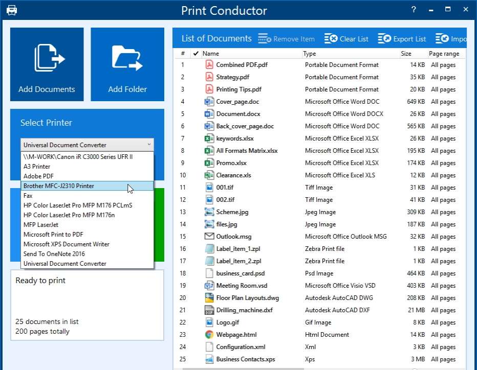 PrintConductor 一键批量打印各种文档图片